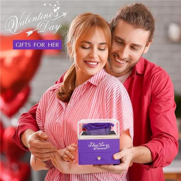 Valentines Day Gifts for Her, Preserved Real Purple Rose, Forever - Picture 6 of 7